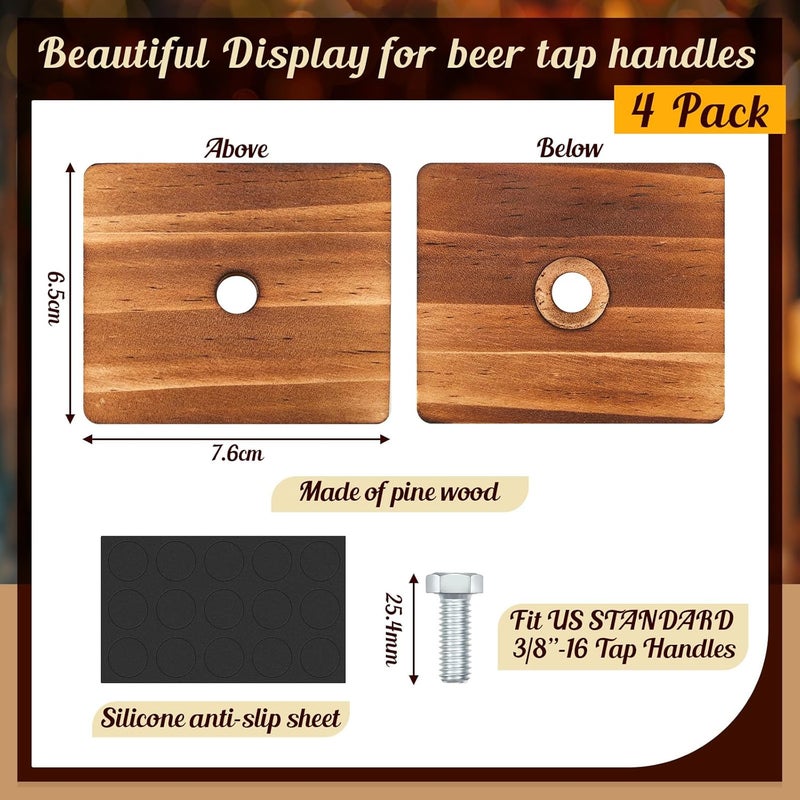 Colingmill 4 Pack Pine Beer Tap Handle Display, 3 x 2.6 x 0.8 Inches Wooden Display for Beer Tap Handles Beer Tap Holder Gift for Beer Lovers Beer Collection Bars Display - Image 2